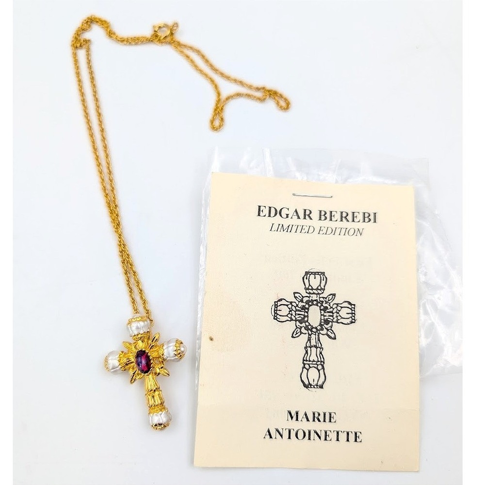 Edgar Berebi Marie Antoinette Cross Necklace Gold Tone Heraldic Ornate Royalcore